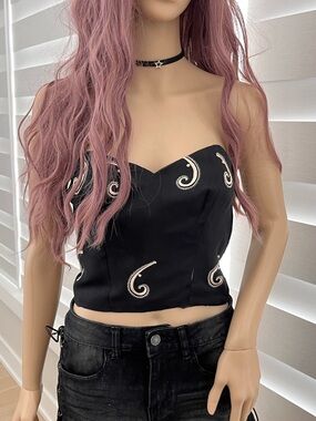 Black Embroidered Strapless Crop Top